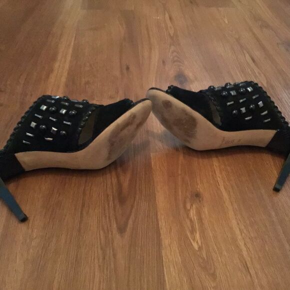 ANTONIO MELANI Black Leather Studded OPEN TOE High Heel MULES Dress SHOES - Picture 7 of 7